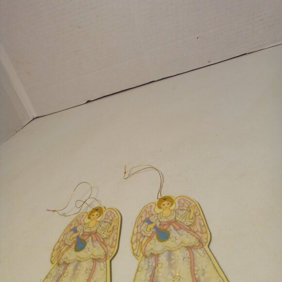 Angel Christmas Ornament 2 Die Cut Cardboard Vintage 1991 Gibson 4.5" Gold Pink - Picture 6 of 9